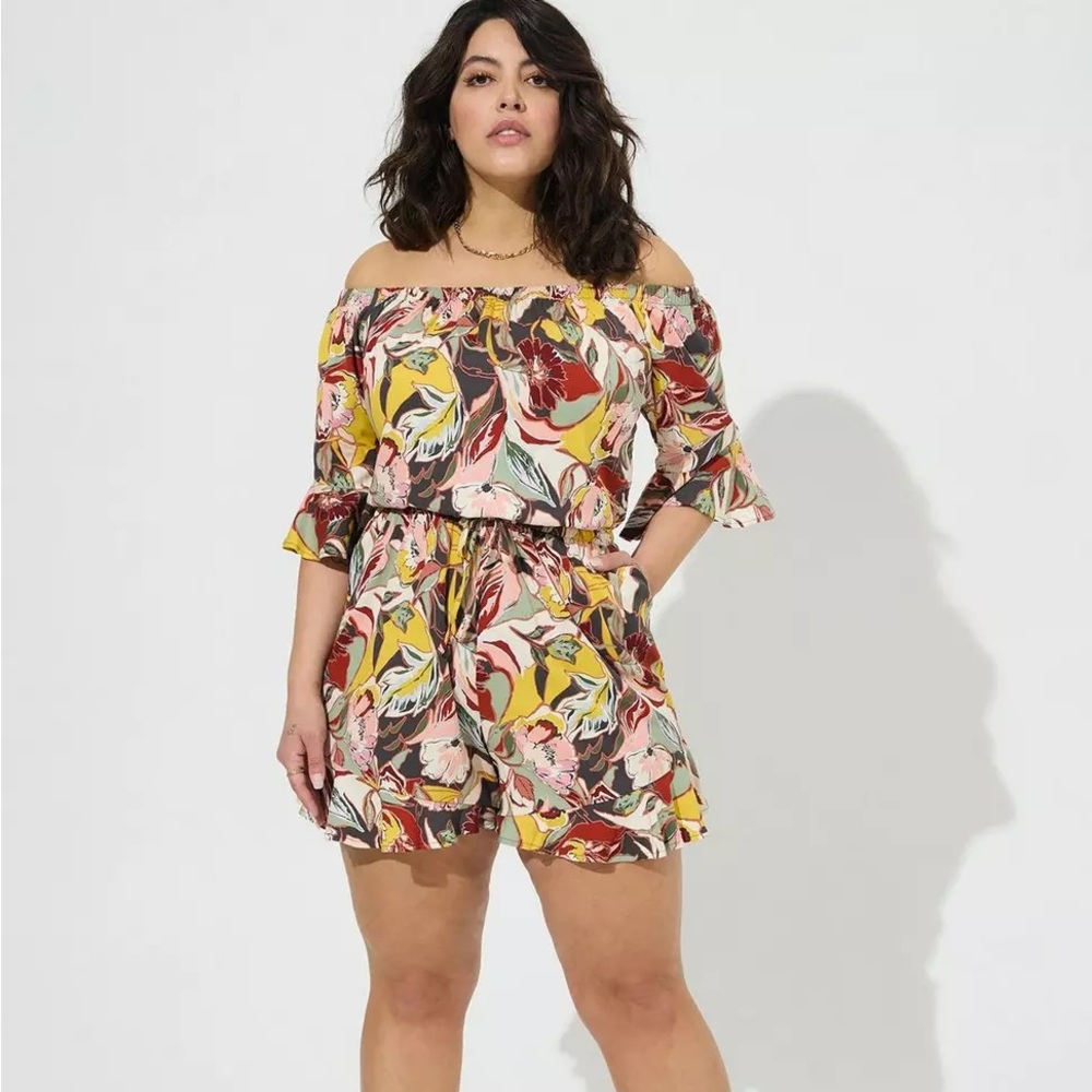 Torrid Stretch Challis Off The Shoulder Romper - Size 2